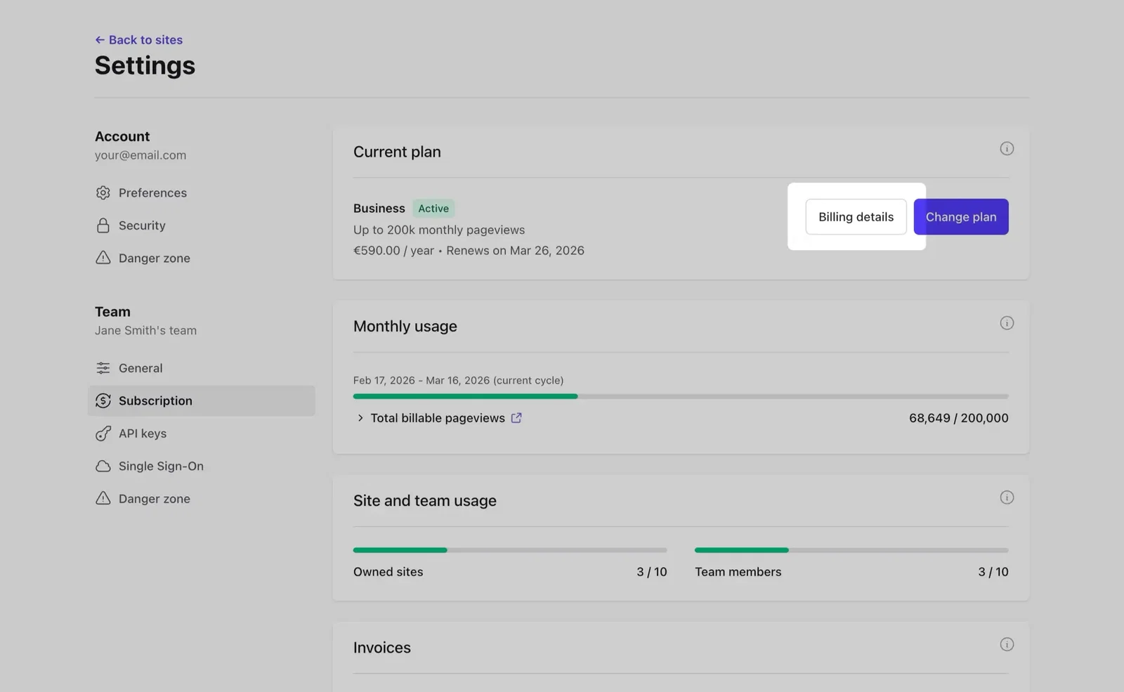 Update Plausible billing information