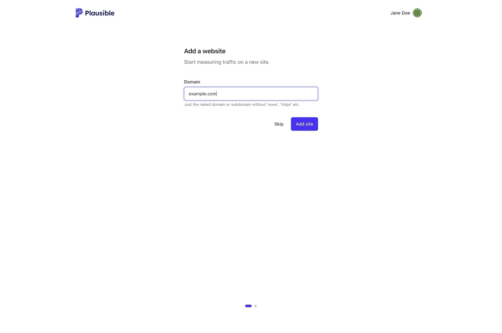 Add your website details to Plausible Analytics