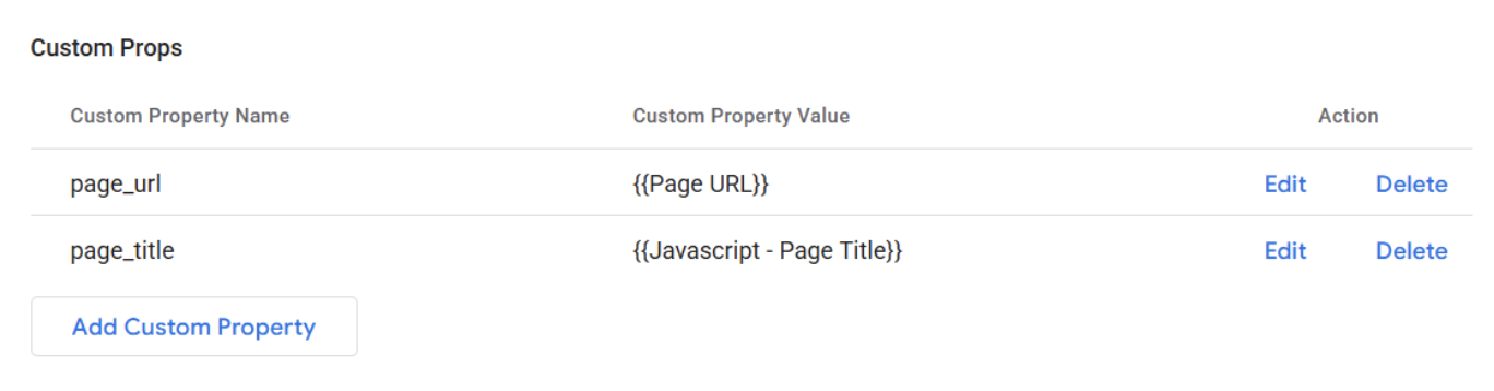 custom props configured in plausible gtm template